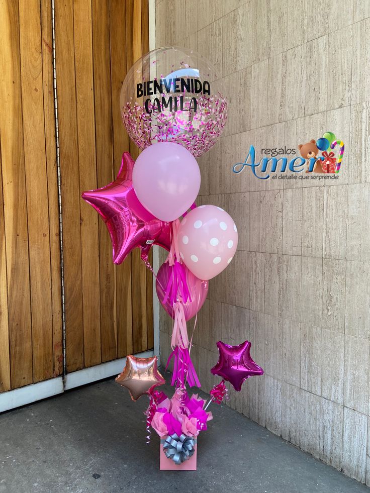 Bouquet Cósmico Amer ¡bienvenida al mundo! racimo de globos personalizados en tonos rosas regalos amer